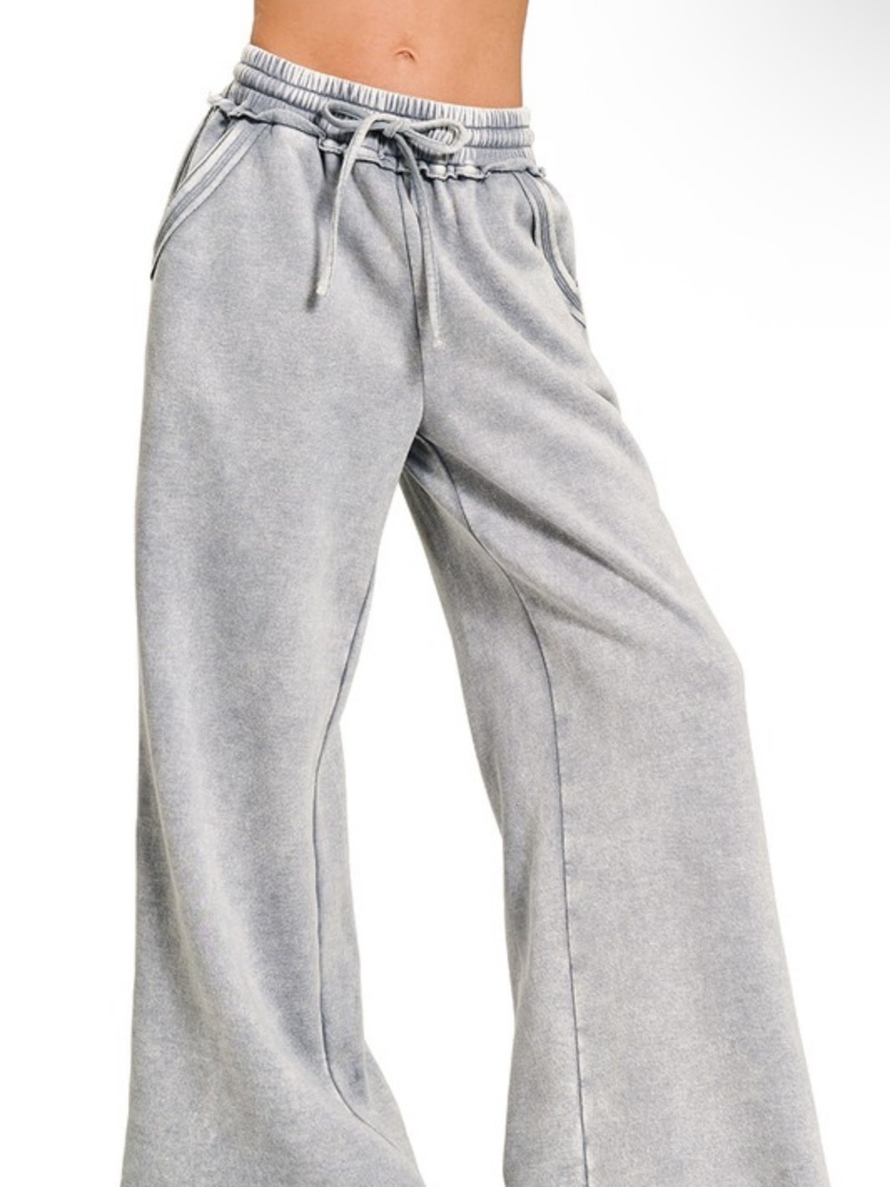Restocked‼️Zenana Sleet Acid Wash Fleece Jacket/Wide Leg Palazzo Sweat Set - Picture 4 of 4
